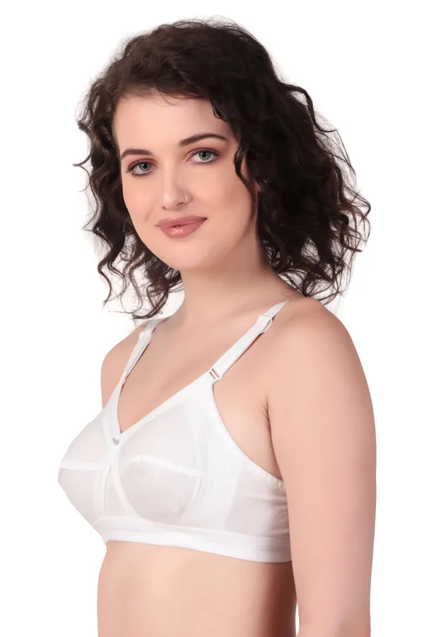 White_Premium_Non_Padded_Solid_Cotton_Blend_Bra_For_Women