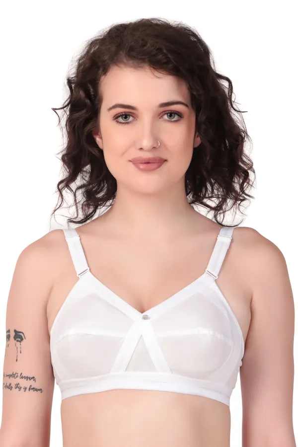 White_Premium_Non_Padded_Solid_Cotton_Blend_Bra_For_Women
