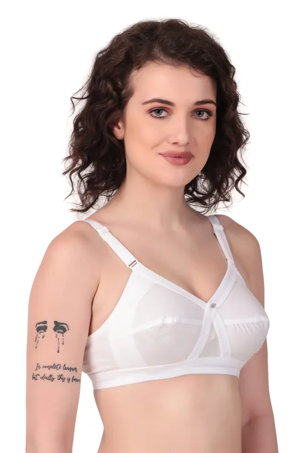 White_Premium_Non_Padded_Solid_Cotton_Blend_Bra_For_Women
