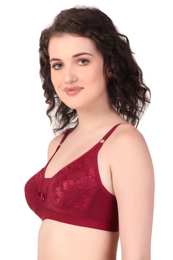 Maroon_Premium_Non_Padded_Solid_Cotton_Blend_Bra_For_Women