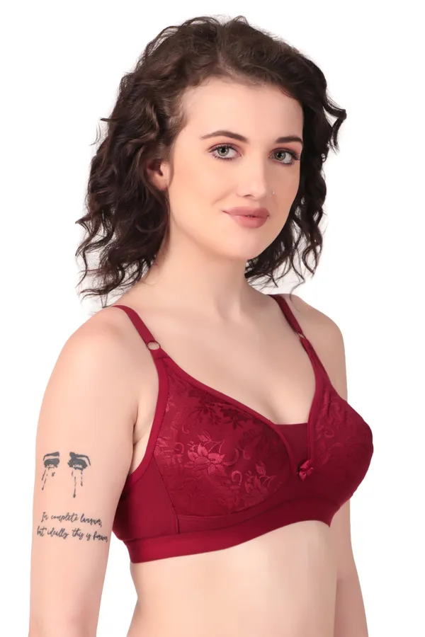 Maroon_Premium_Non_Padded_Solid_Cotton_Blend_Bra_For_Women
