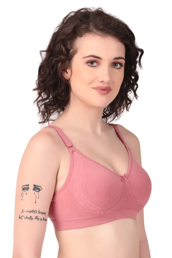 Peach_Premium_Non_Padded_Solid_Cotton_Blend_Bra_For_Women