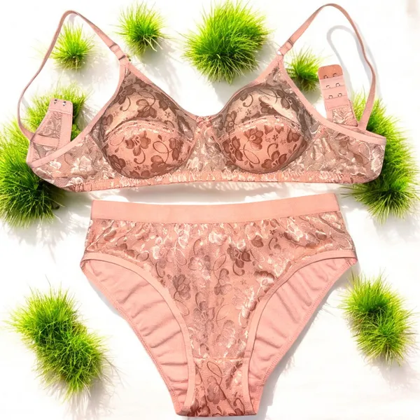 Non-Padded_Peach_Color_Net_Lingerie_Set_(Pack_of_1)_by