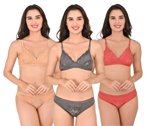 Non-Padded_Lace_Net_Cotton_Blend_Bra_–_Dark_Grey,_Carrot,_Golden_(Pack_of_3)_–_Elegant_Lace_Design,_Comfortable_&_Breathable,_Perfect_for_Everyday_Wear,_Adjustable_Straps