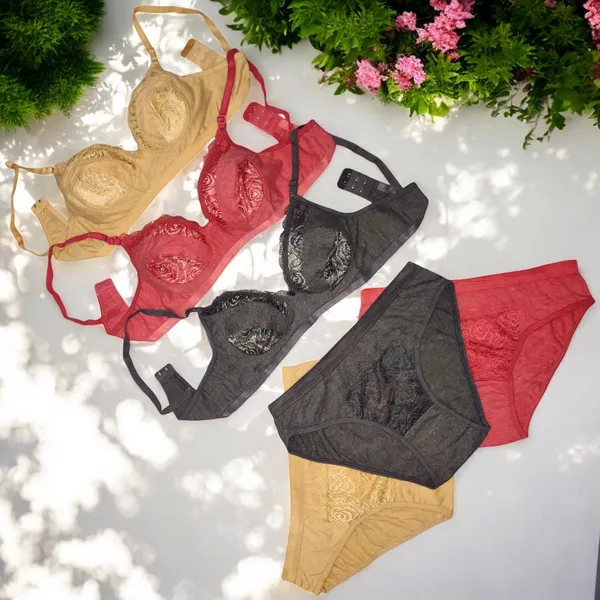 Non-Padded_Lace_Net_Cotton_Blend_Bra_–_Dark_Grey,_Carrot,_Golden_(Pack_of_3)_–_Elegant_Lace_Design,_Comfortable_&_Breathable,_Perfect_for_Everyday_Wear,_Adjustable_Straps