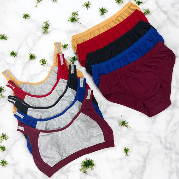 Non-Padded_Lingerie_Set_with_Sports_Bra_–_Black,_Royal,_Maroon,_Golden,_Red_(Pack_of_5)