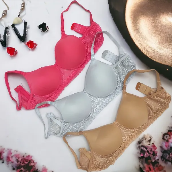 Padded_Fancy_Bralette_Seamless_Bra_(Pack_of_3)_-_Grey,_Beige,_Carrot_|_Soft_Cotton