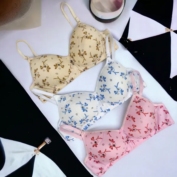 Printed_Butterfly_Padded_Bra_Set_(Pack_of_3)_-_White,_Pink,_Skin_|_Seamless_Design