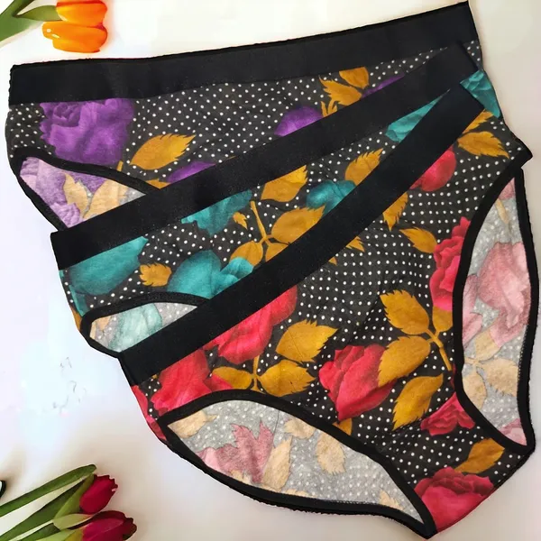 Women's_Cotton_Blend_Flower_Print_Panty_–_Pack_of_3_(Black,_Rani,_Green)_|_Soft,_Stylish,_and_Comfortable_Daily_Wear