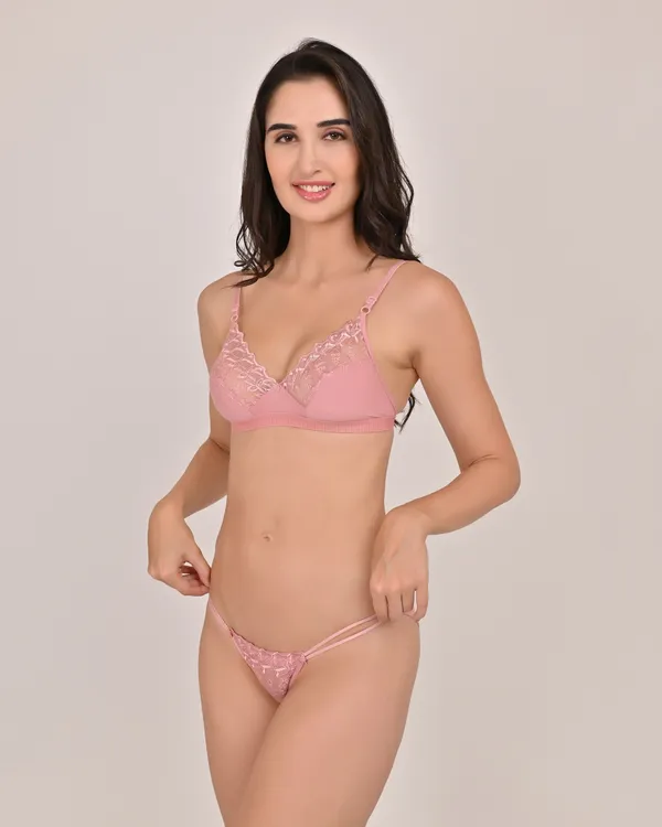 Peach_Premium_Solid_Non_Padded_Bra_&_Panty_Lingerie_Set_For_Women