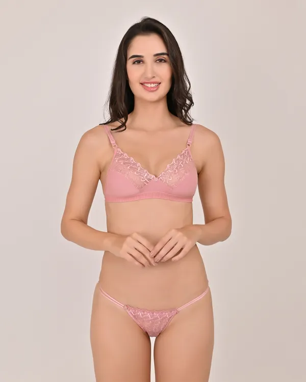 Peach_Premium_Solid_Non_Padded_Bra_&_Panty_Lingerie_Set_For_Women