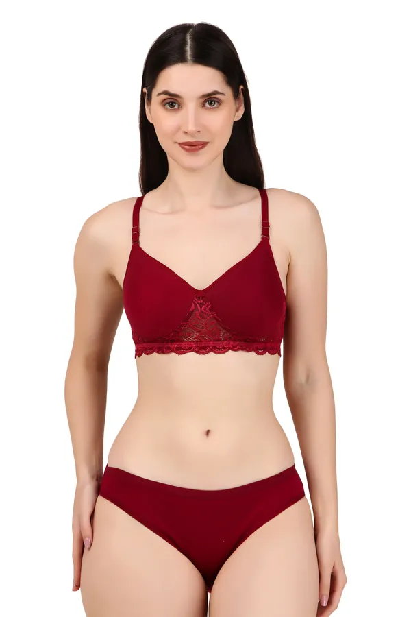 Maroon_Premium_Solid_Padded_Bra_&_Panty_Lingerie_Set_For_Women