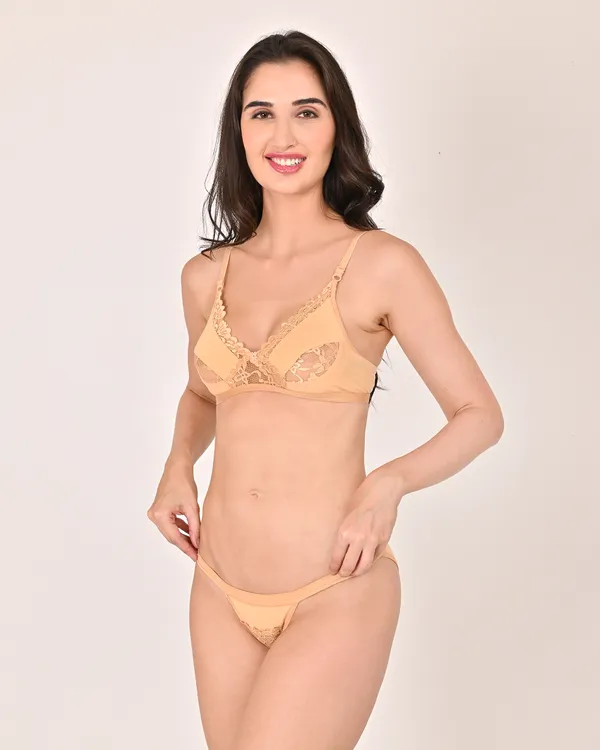 Beige_Premium_Solid_Non_Padded_Bra_&_Panty_Lingerie_Set_For_Women