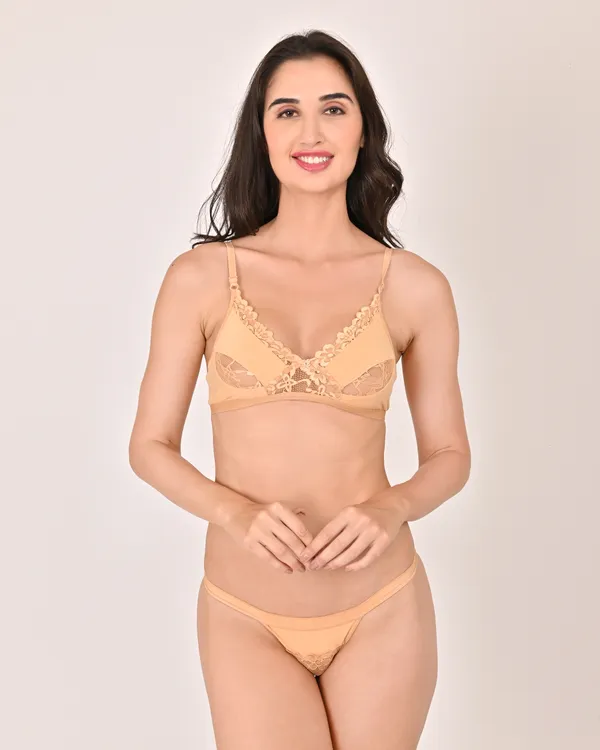 Beige_Premium_Solid_Non_Padded_Bra_&_Panty_Lingerie_Set_For_Women
