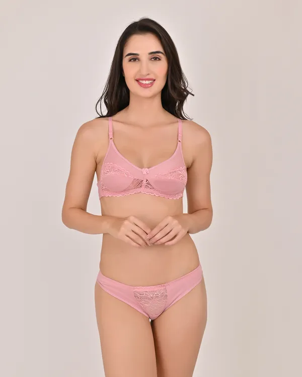 Peach_Premium_Solid_Non_Padded_Bra_&_Panty_Lingerie_Set_For_Women