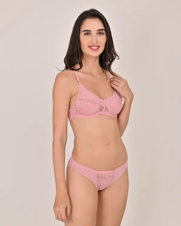 Peach_Premium_Solid_Non_Padded_Bra_&_Panty_Lingerie_Set_For_Women