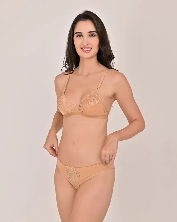 Beige_Premium_Solid_Non_Padded_Bra_&_Panty_Lingerie_Set_For_Women