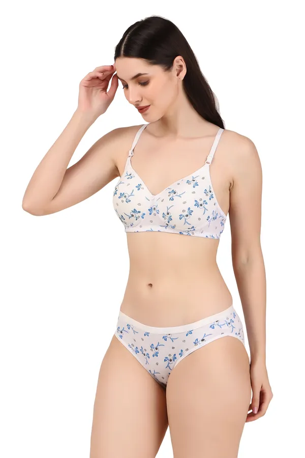 White_Premium_Printed_Padded_Bra_&_Panty_Lingerie_Set_For_Women