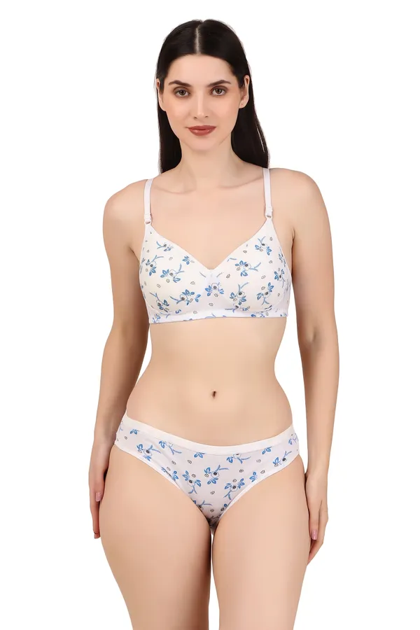 White_Premium_Printed_Padded_Bra_&_Panty_Lingerie_Set_For_Women