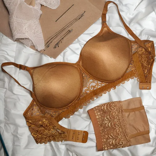 Start_Your_Day_in_Comfort:_Padded_Lace_Bra_Set_Pack_of_3_|_Grey,_Beige_&_Carrot