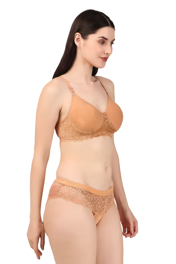 Start_Your_Day_in_Comfort:_Padded_Lace_Bra_Set_Pack_of_3_|_Grey,_Beige_&_Carrot