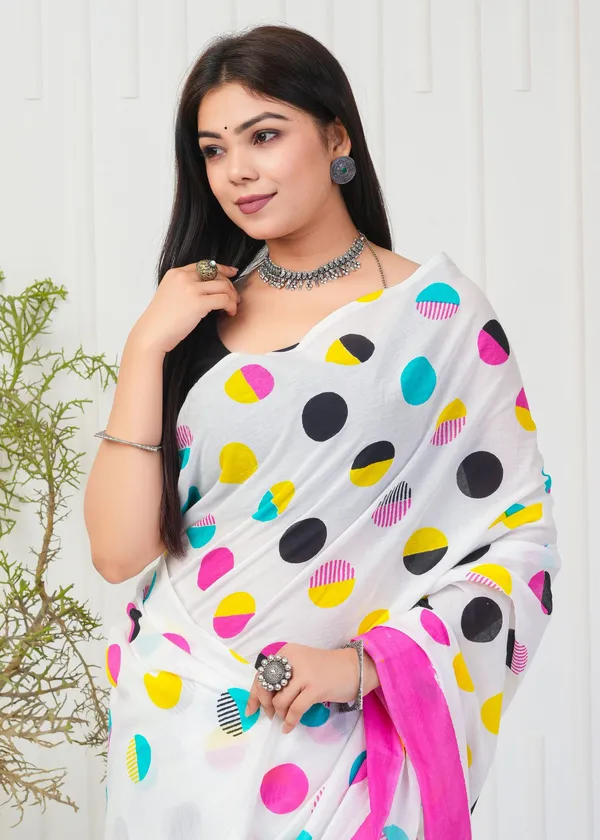 Mulicolor_Premium_Cotton_Saree_With_Blouse_Piece_For_Women