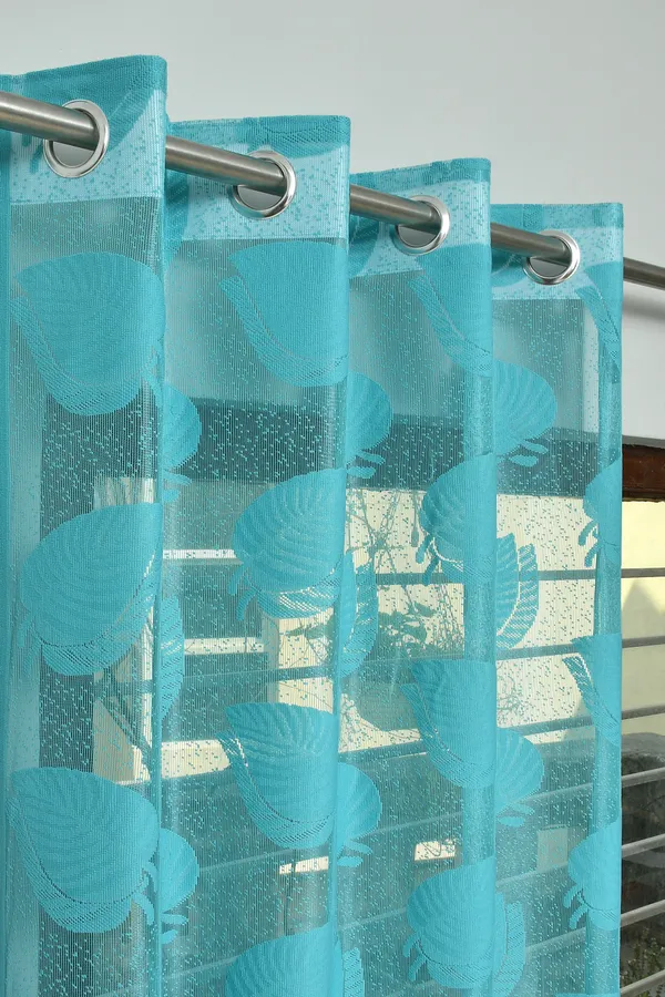 Galaxy_Home_Decor_Transparent_Leaf_Net_Design_Sheer_Curtains,Pack_of_2,Aqua