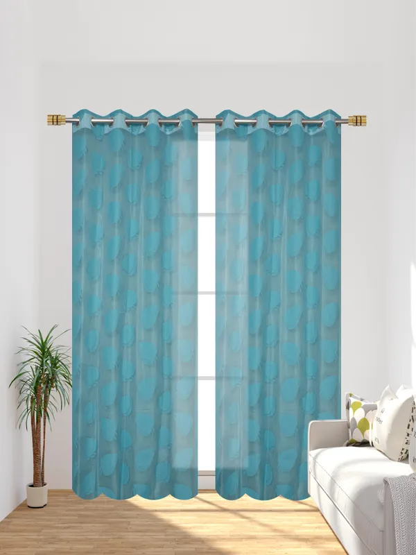 Galaxy_Home_Decor_Transparent_Leaf_Net_Design_Sheer_Curtains,Pack_of_2,Aqua