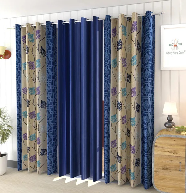 Galaxy_Home_Decor_Floral_Printed_Curtains,Pack_of_3,Blue