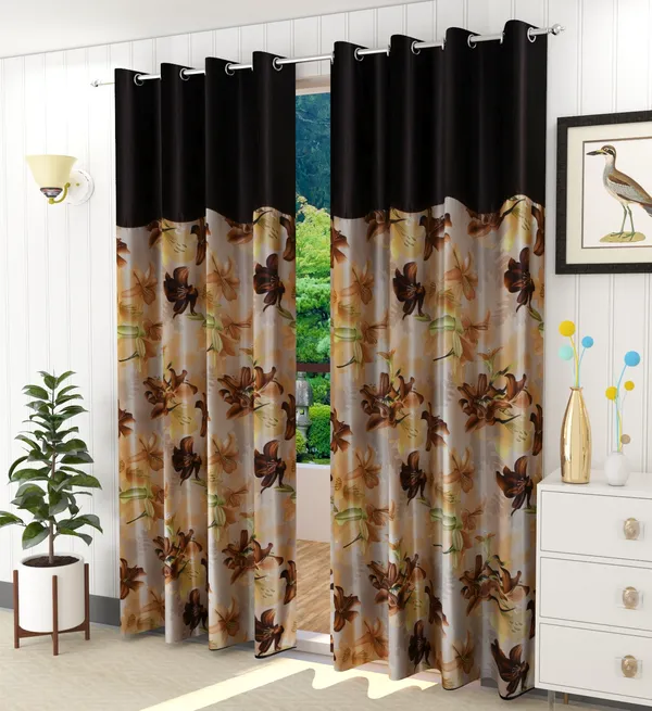 Galaxy_Home_Decor_Floral_Printed_Curtains,Pack_of_2,Coffee