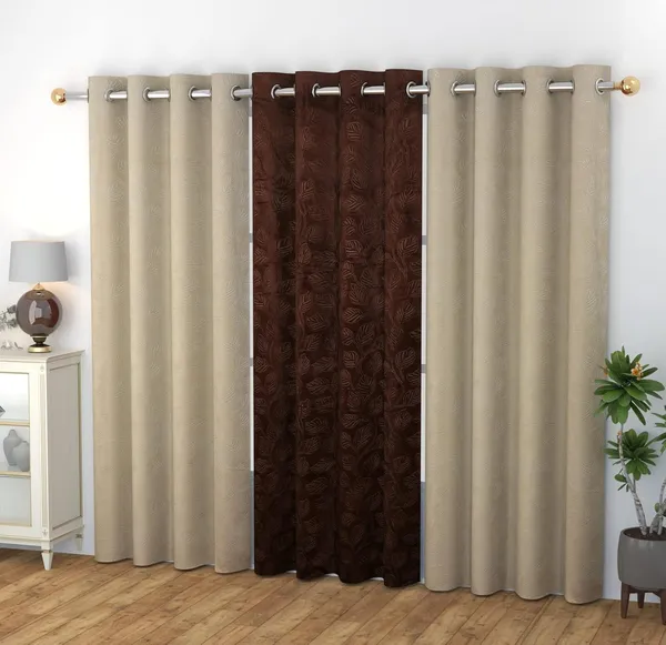 Galaxy_Home_Decor_Velvet_Curtains,_Pack_of_3,Cream&Brown