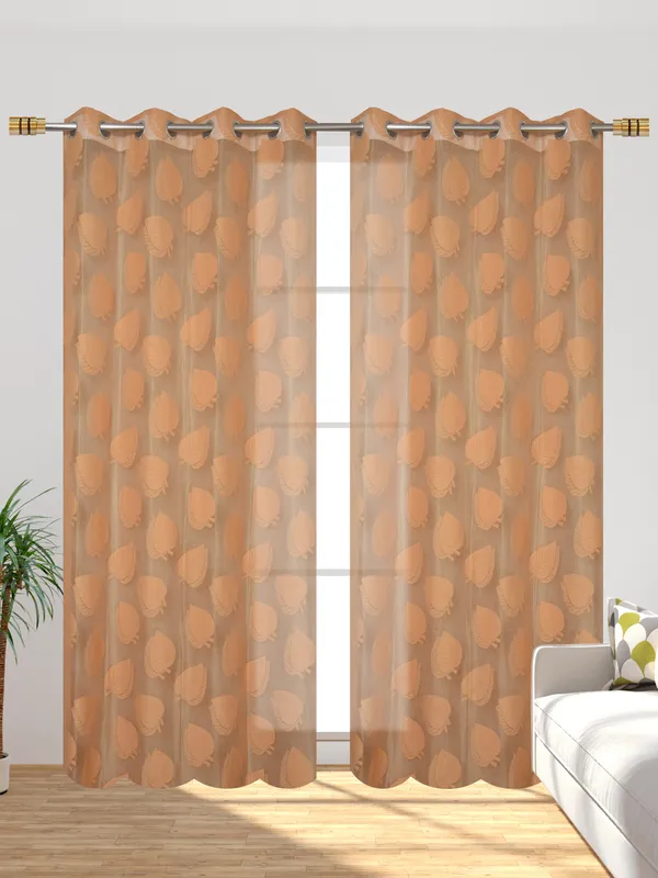 Galaxy_Home_Decor_Transparent_Leaf_Net_Design_Sheer_Curtains,Pack_of_2,Gold