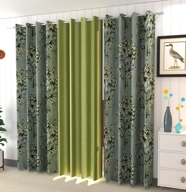 Galaxy_Home_Decor_Floral_Printed_Curtains,Pack_of_3,Green