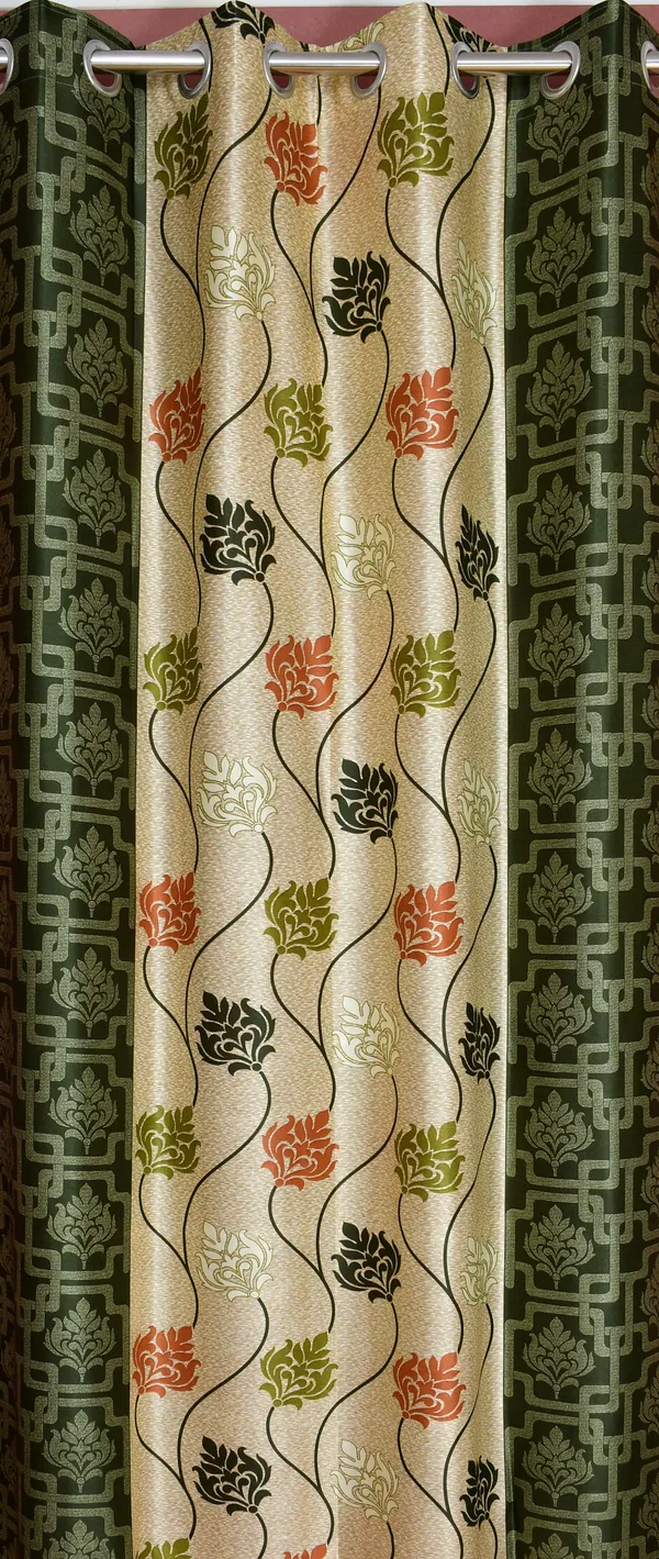 Galaxy_Home_Decor_Floral_Printed_Curtains,Pack_of_3,Green