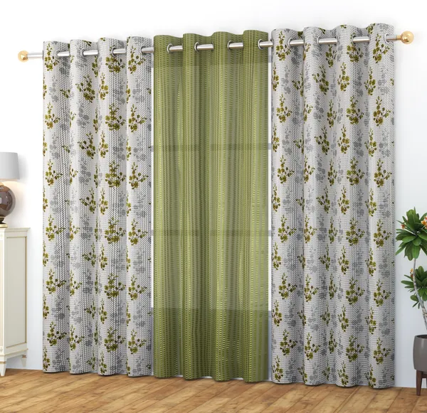 Galaxy_Home_Decor_Transparent_Net_Curtains,Pack_of_3,Green