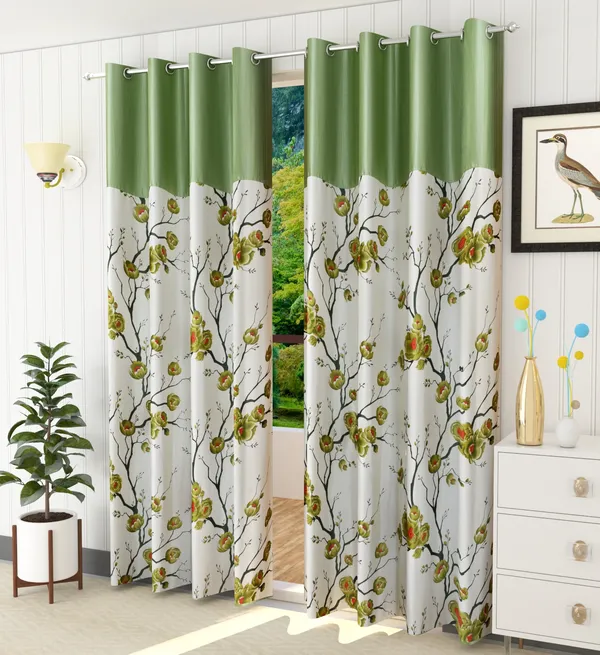 Galaxy_Home_Decor_Floral_Printed_Curtains,Pack_of_2,Green