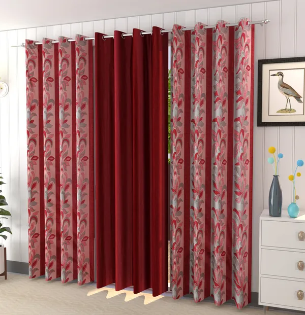 Galaxy_Home_Decor_Printed_Curtains,Pack_of_3,Maroon