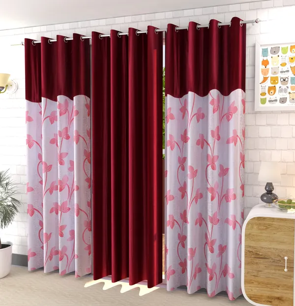 Galaxy_Home_Decor_Printed_Curtains,Pack_of_3,Maroon