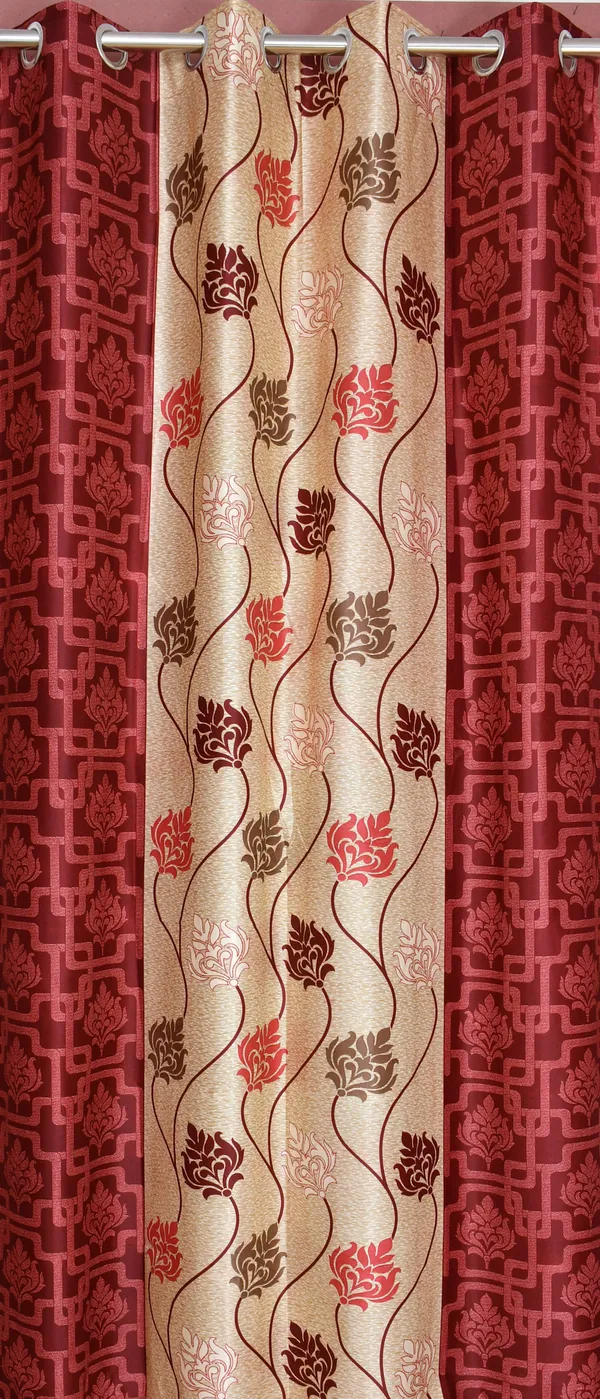 Galaxy_Home_Decor_Floral_Printed_Curtains,Pack_of_3,Maroon