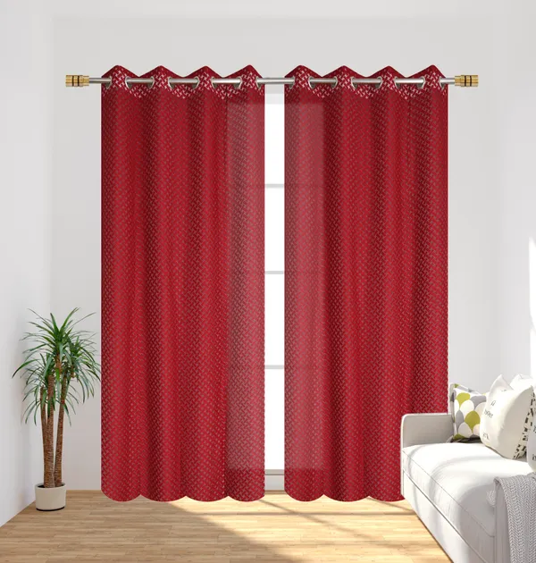 Galaxy_Home_Decor_Transparent_Cross_Net_Design_Sheer_Curtains,Pack_of_2,_Maroon
