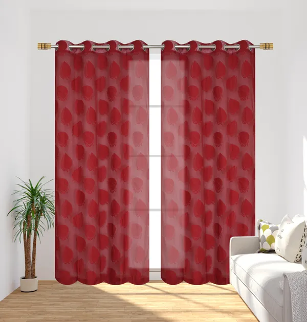 Galaxy_Home_Decor_Transparent_Leaf_Net_Design_Sheer_Curtains,Pack_of_2,Maroon