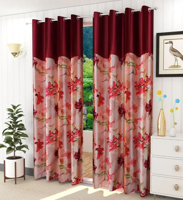 Galaxy_Home_Decor_Floral_Printed_Curtains,Pack_of_2,Maroon
