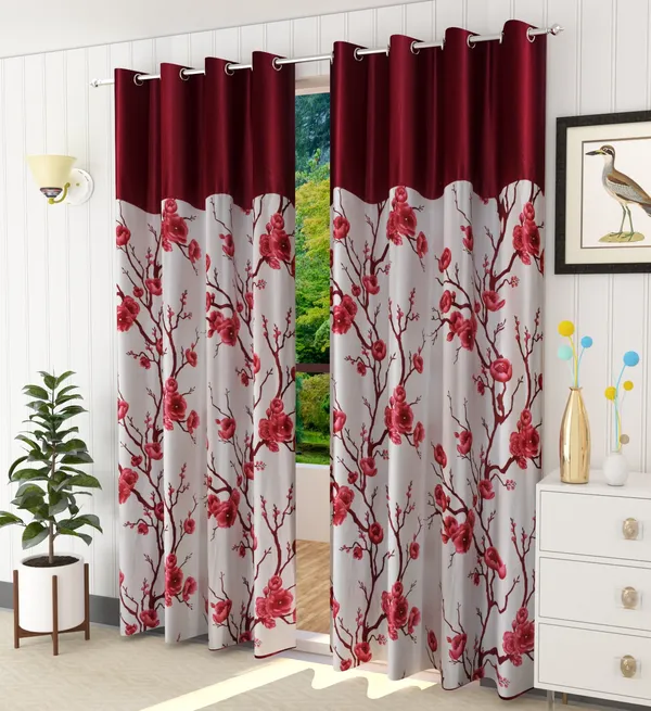 Galaxy_Home_Decor_Floral_Printed_Curtains,Pack_of_2,Maroon
