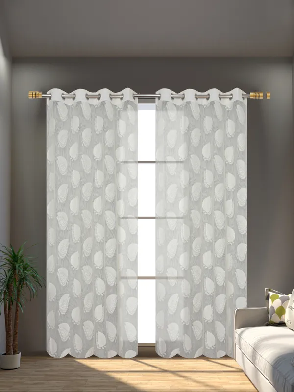 Galaxy_Home_Decor_Transparent_Leaf_Net_Design_Sheer_Curtains,Pack_of_2,Offwhite