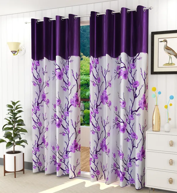 Galaxy_Home_Decor_Floral_Printed_Curtains,Pack_of_2,Purple