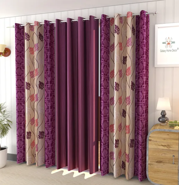 Galaxy_Home_Decor_Floral_Printed_Curtains,Pack_of_3,Wine