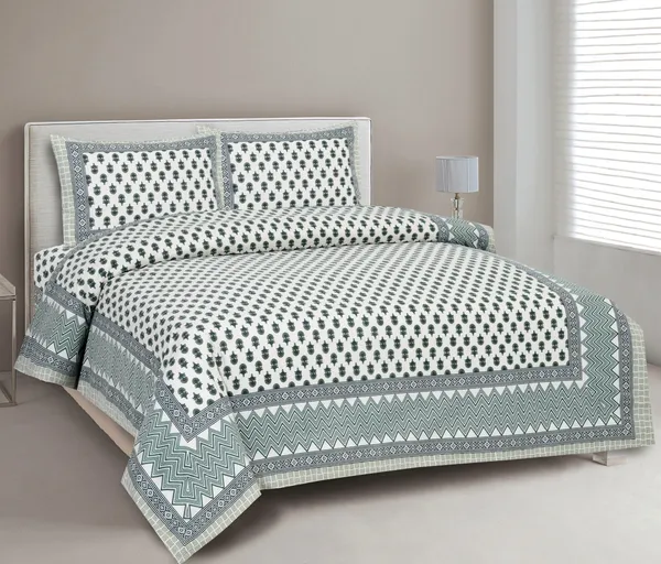 Rajasthani_Jaipuri_Traditional_Cotton_King_Size_Bedsheet_with_2_Pillow_Cover_(Green_&_White)