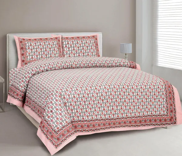 Rajasthani_Jaipuri_Traditional_Cotton_King_Size_Bedsheet_with_2_Pillow_Cover_(Peach,_Brown_&_Green)