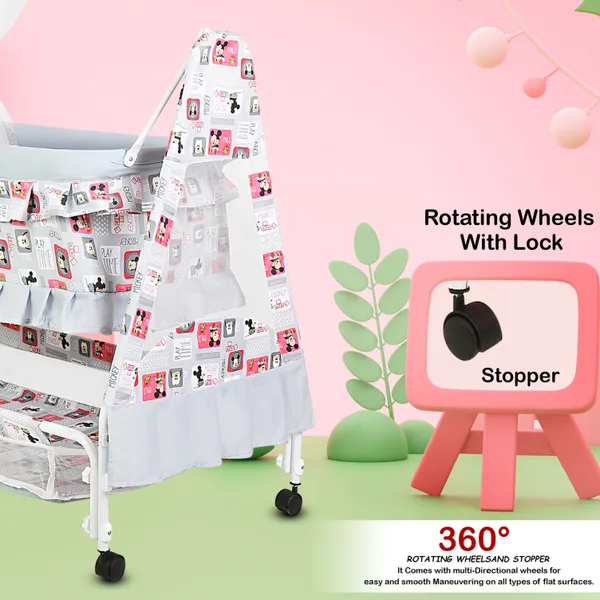 New_Born_Baby_Soft_Seat_Cradle_With_Swing_And_Mosquito_Net,_Four_Wheels_With_Brake_Lock_For_Swing_Cradle/Jhula/Palna/Bed/Baby_Safe_For_0-2_Years