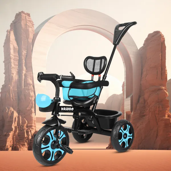 3-In-1_Kids_Tricycle_With_Parent_Push_Handle,_Black_And_Blue,_Adjustable_Seat,_Safety_Harness,_Storage_Basket_(Blue)